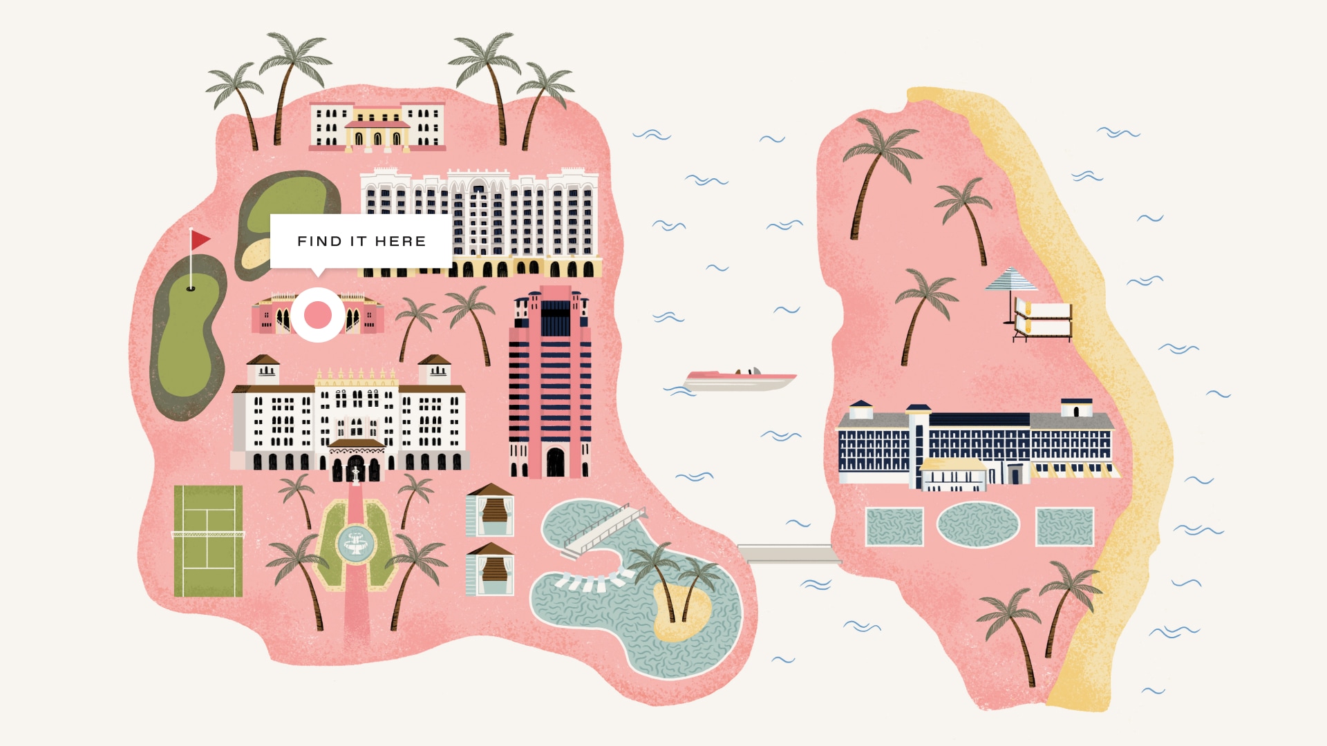 colorful illustrated map of the resort property