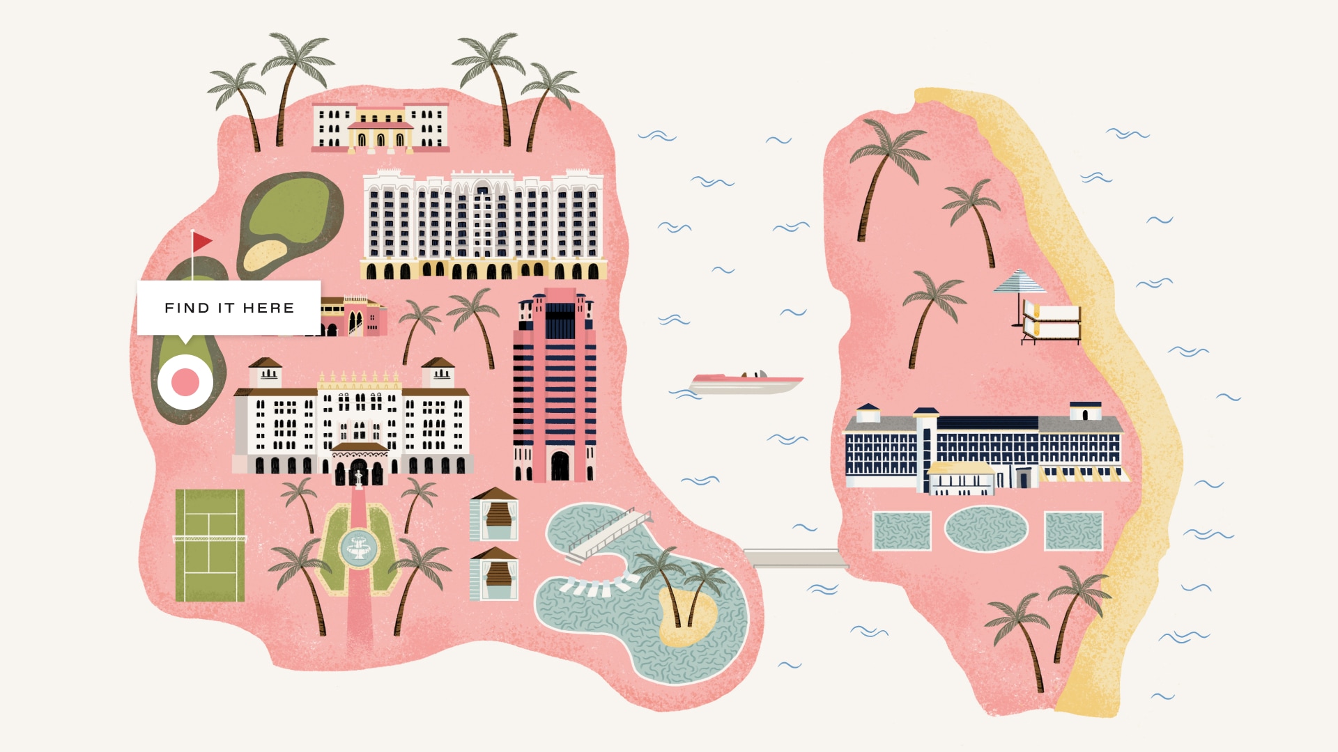 colorful illustrated map of the resort property
