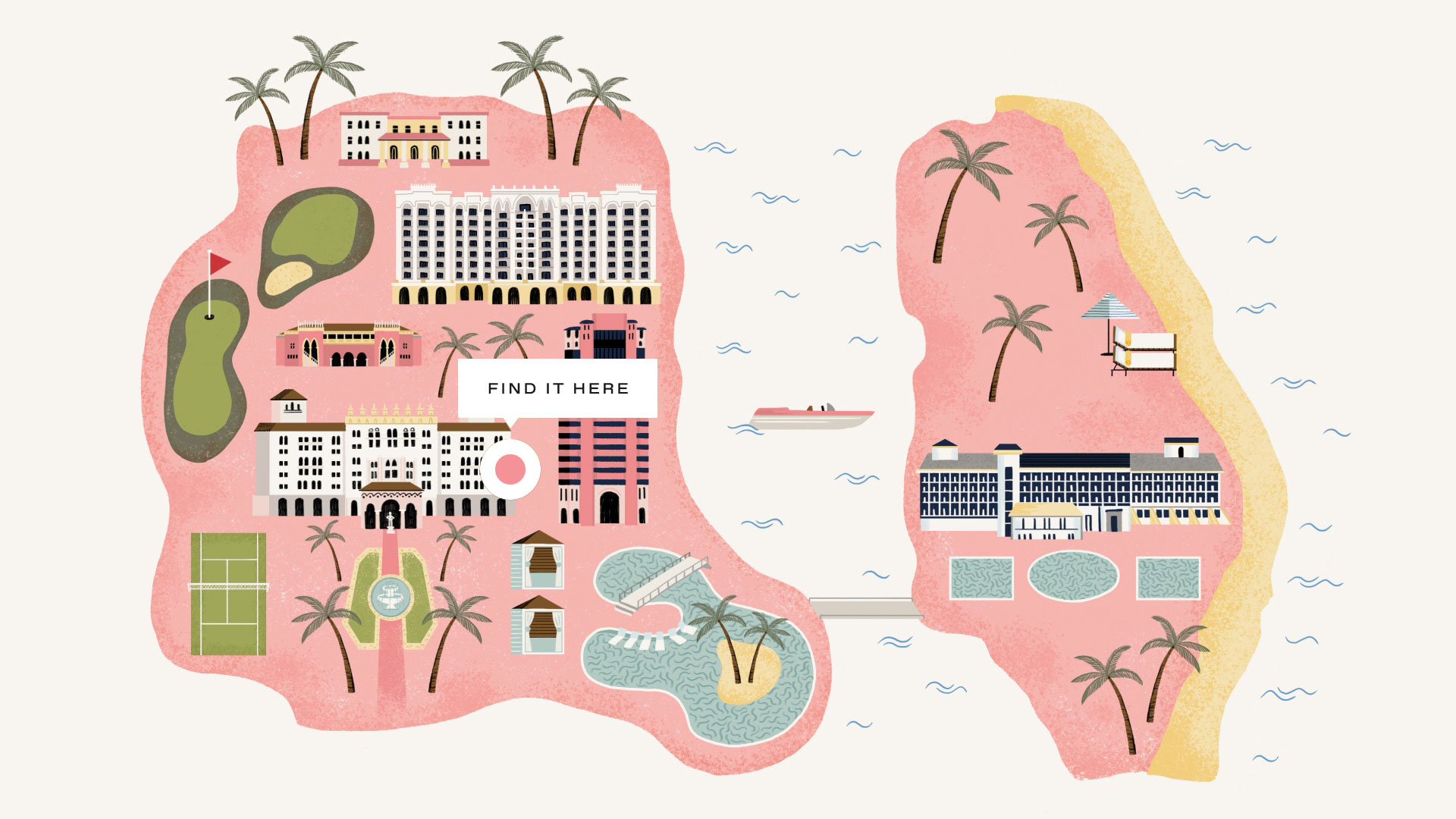 colorful illustrated map of the resort property